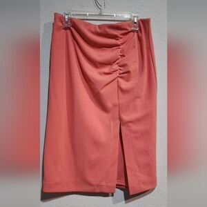 NWT 7th Avenue New York Ruched Slit-Front Elegant Coral Pencil Skirt L